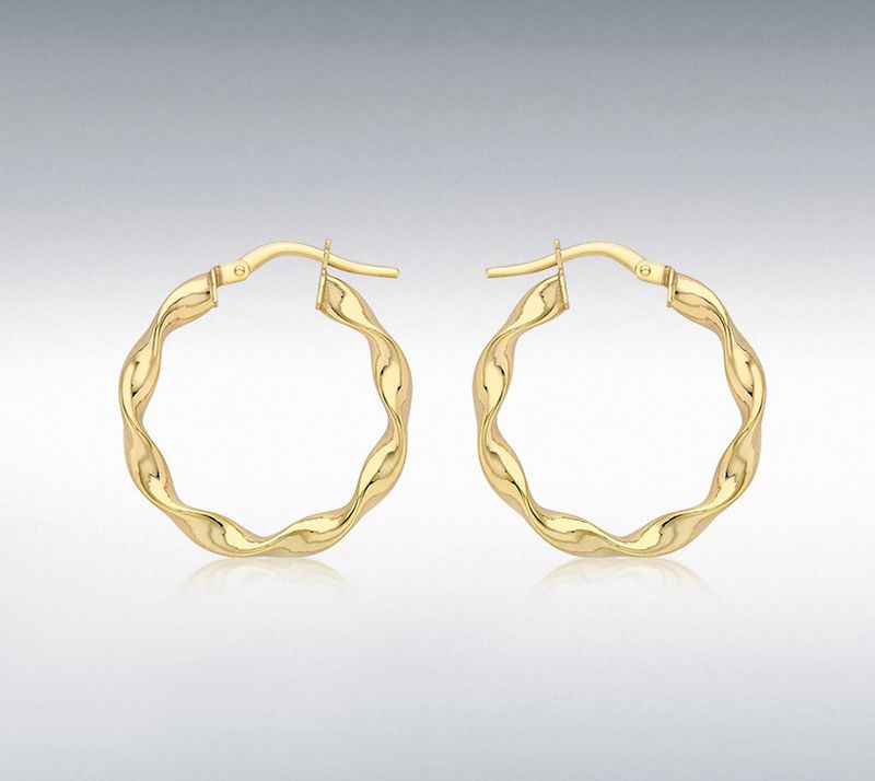 9ct Yellow Gold 3mm Twist-Tube 22.5mm Round-Hoop Creole Earrings