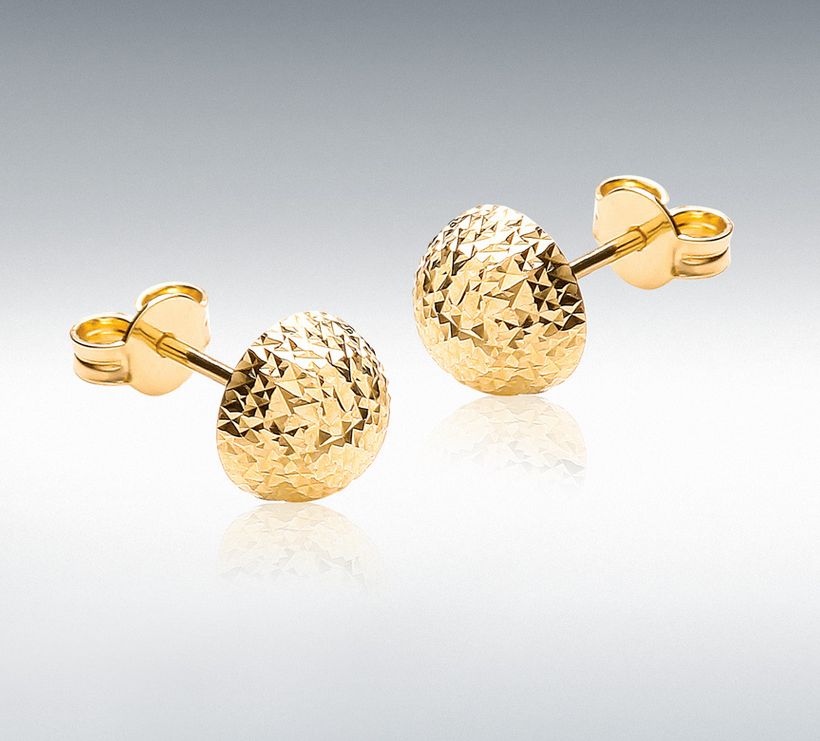 9ct Yellow Gold 8mm Diamond Cut Half-Ball Stud Earrings