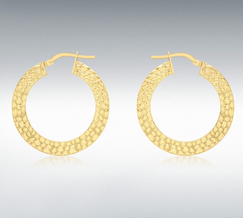 9ct Yellow Gold 27.5mm Textured Creole Earrings