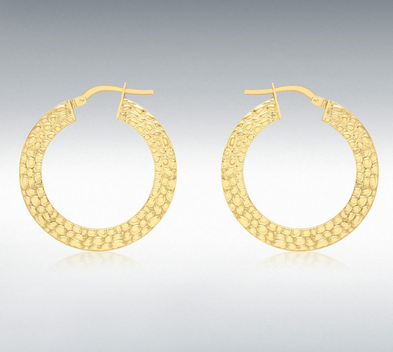9ct Yellow Gold 27.5mm Textured Creole Earrings 9ct Yellow Gold 27.5mm Textured Creole Earrings