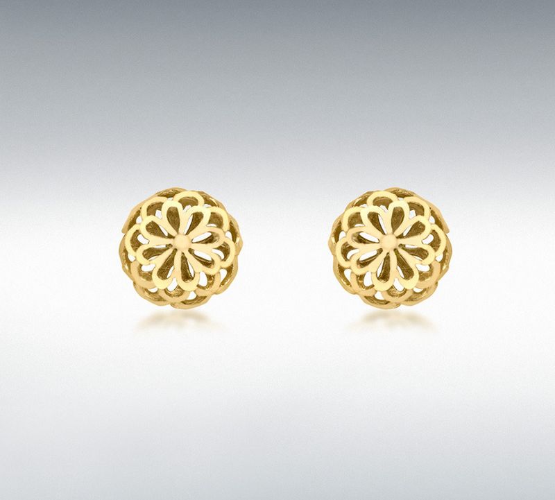 9ct Yellow Gold 10mm Diamond Cut Filigree Dome Stud Earrings 9ct Yellow Gold 10mm Diamond Cut Filigree Dome Stud Earrings