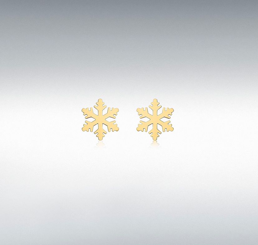 9ct Yellow Gold 8.5mm x 10mm Polished Snowflake Stud Earrings