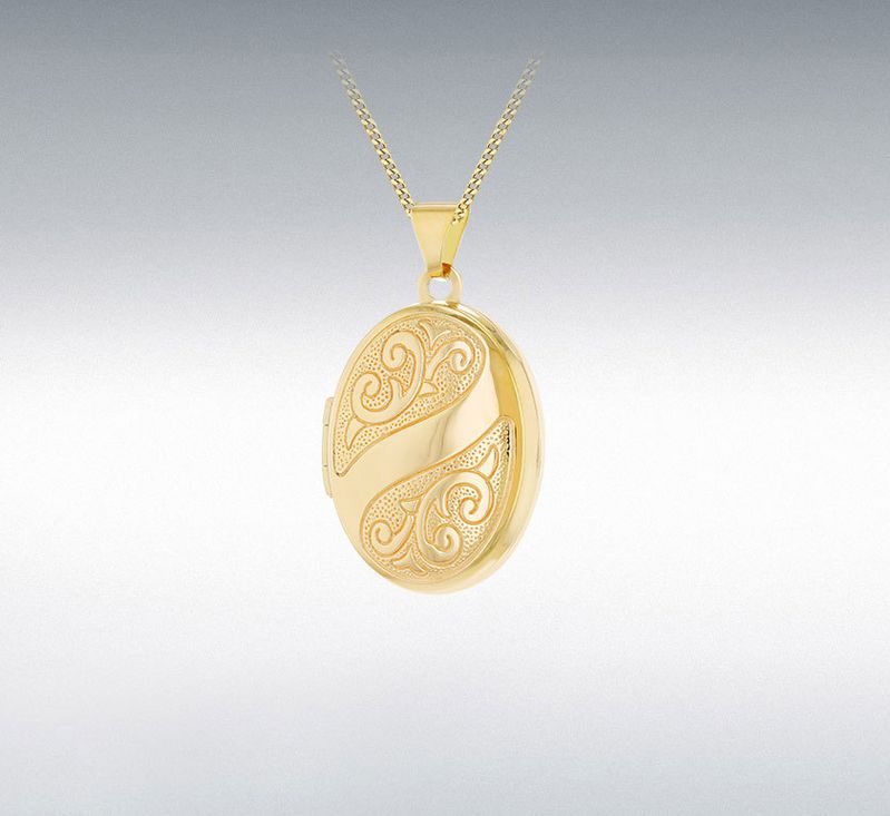 9ct Yellow Gold Engraved Oval Locket 17mm x 28mm