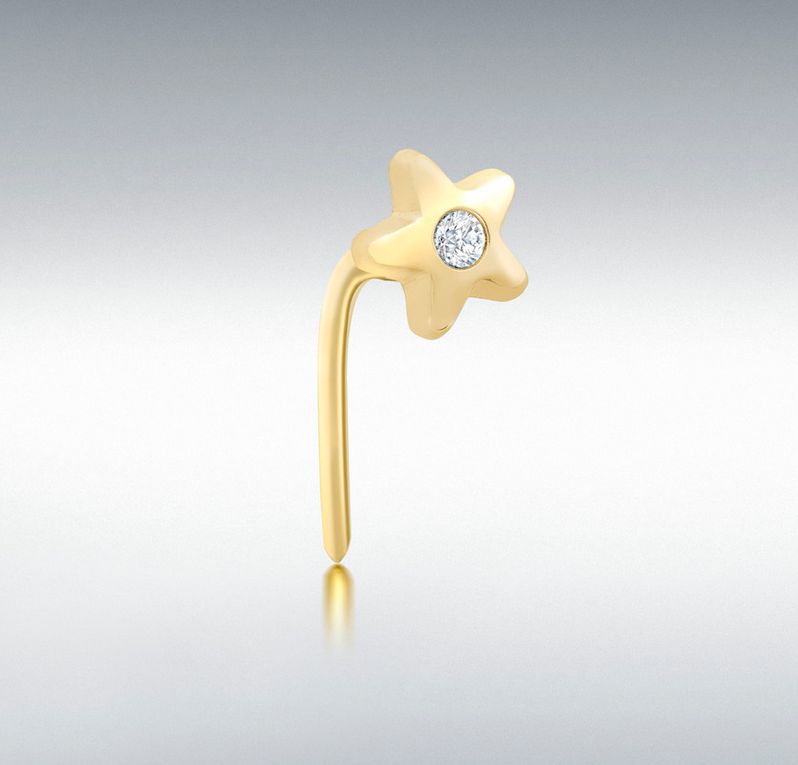 9ct Yellow Gold 1mm CZ Star Shape Nose Piercing