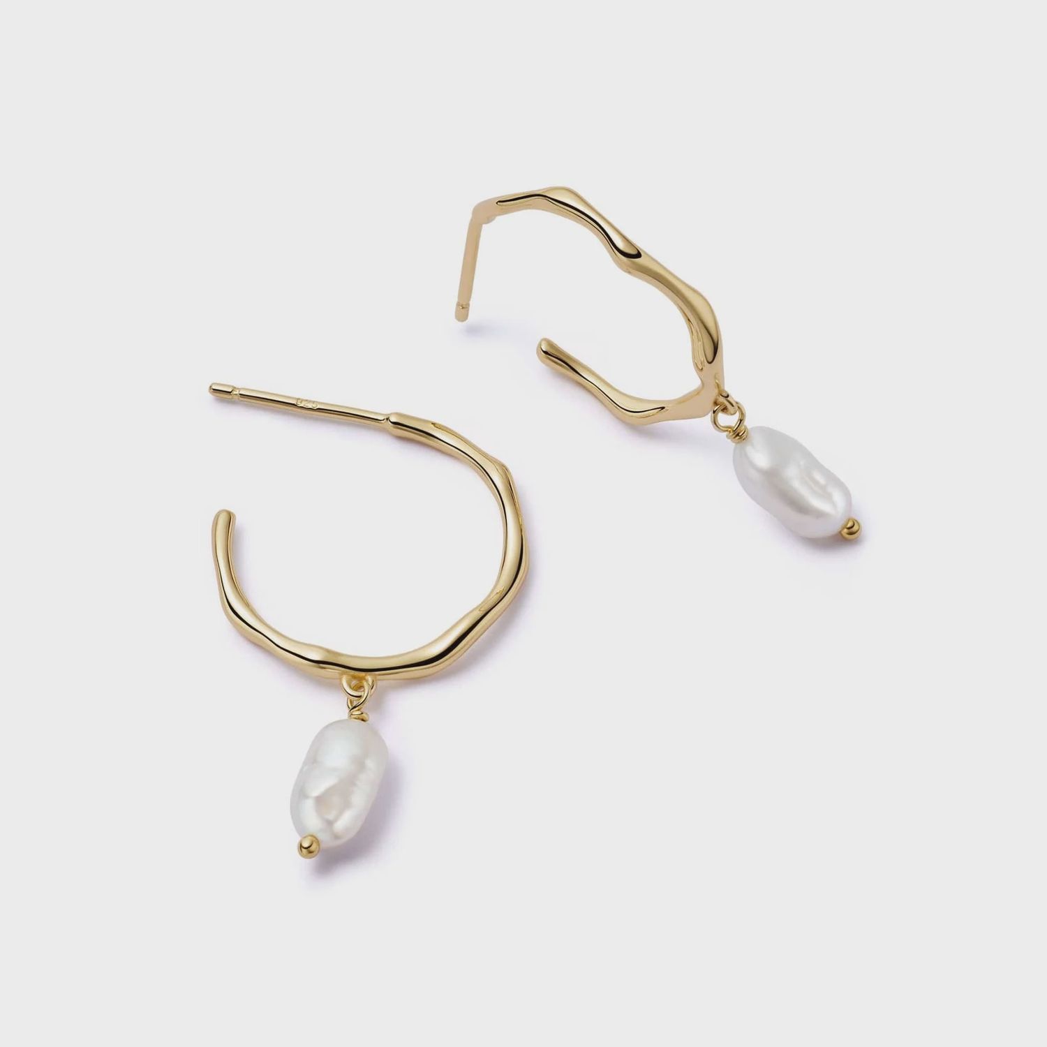 Organic Hoop Pearl Drop Earrings