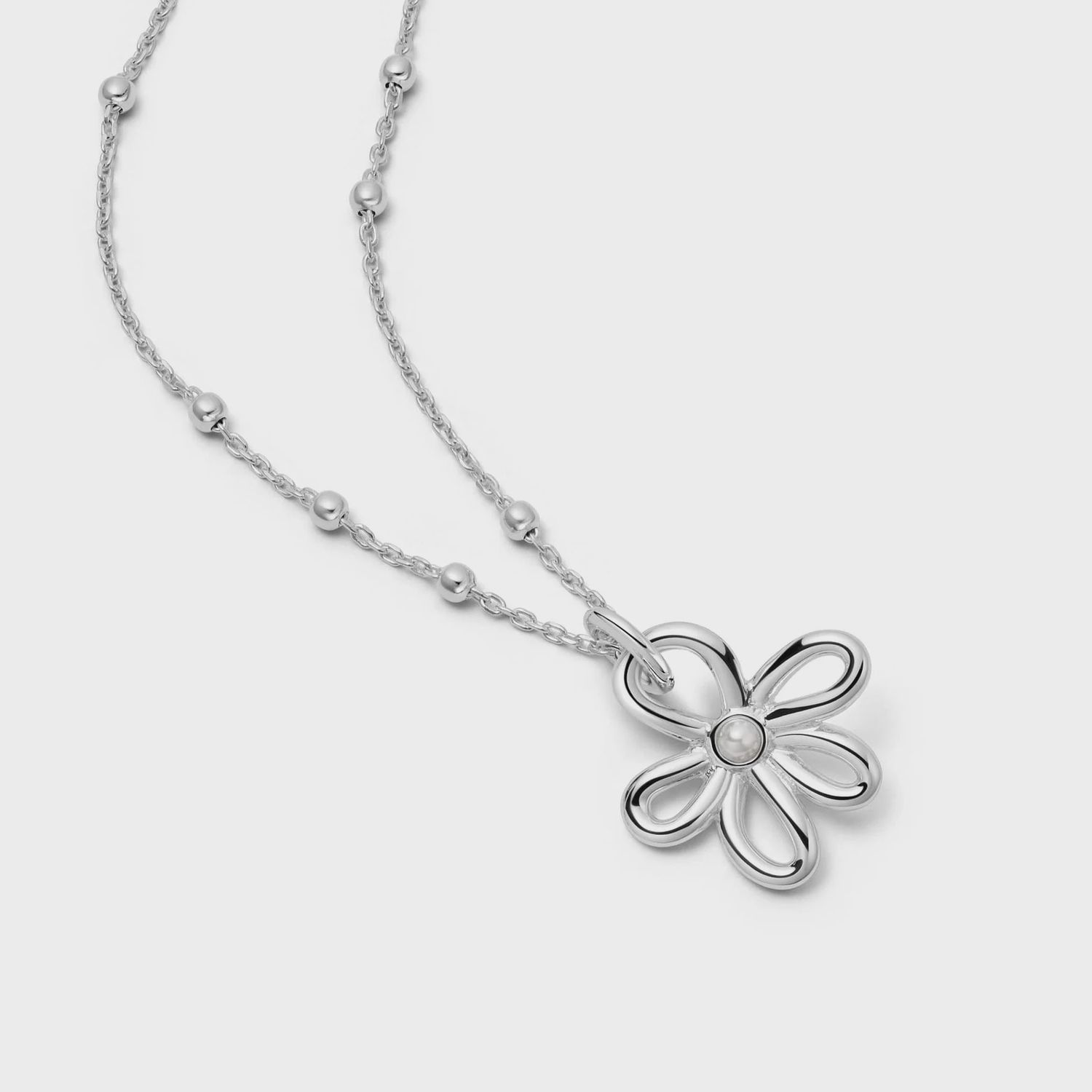 Daisy Bow Pendant Necklace, Material: Sterling Silver