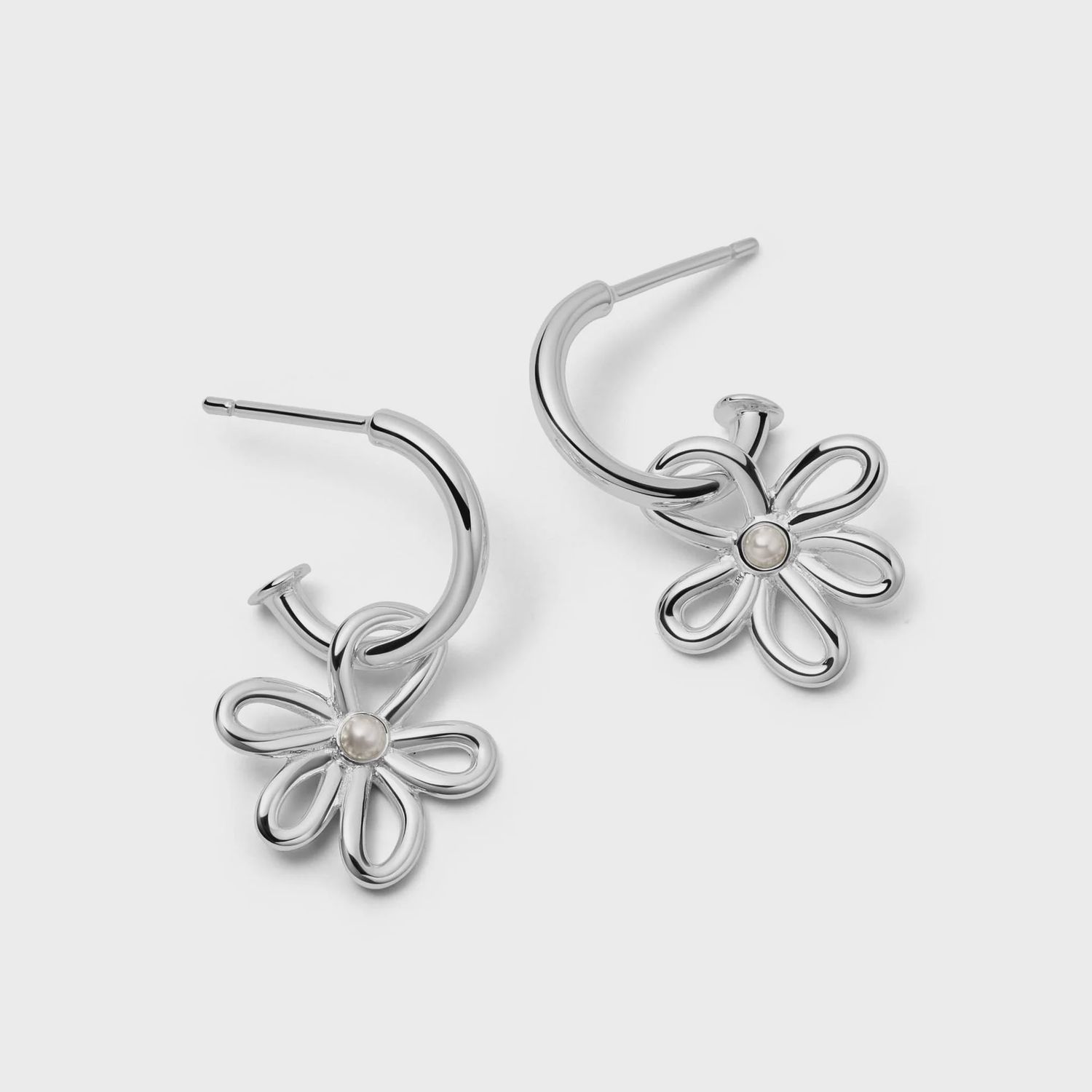 Daisy Bow Drop Earrings, Metal: Sterling Silver