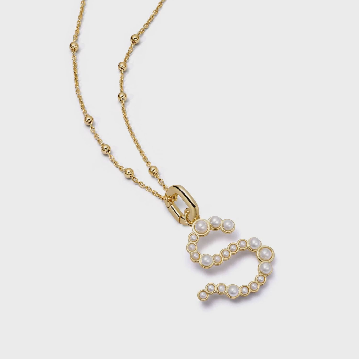 Pearl Initial Charm Necklace, Initial: S