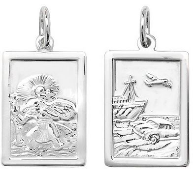 Silver St Christopher Double Sided Oblong Pendant