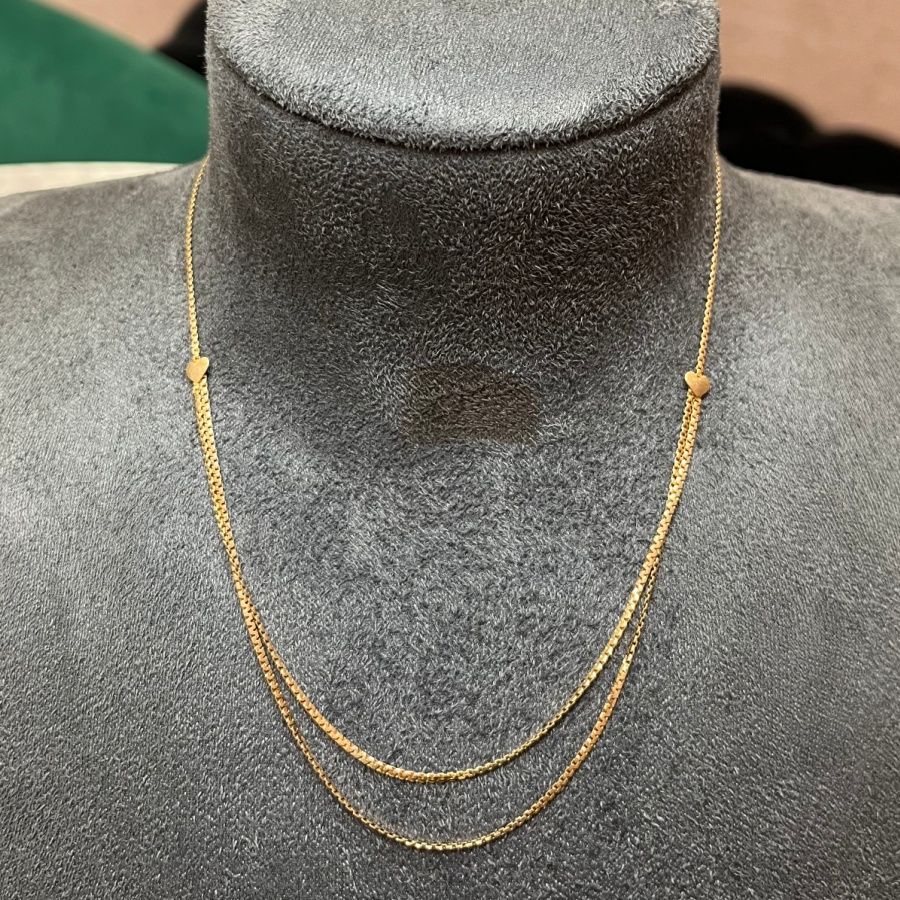 Pre-Owned 9ct Yellow Gold Heart 2 Strand 16” Necklace