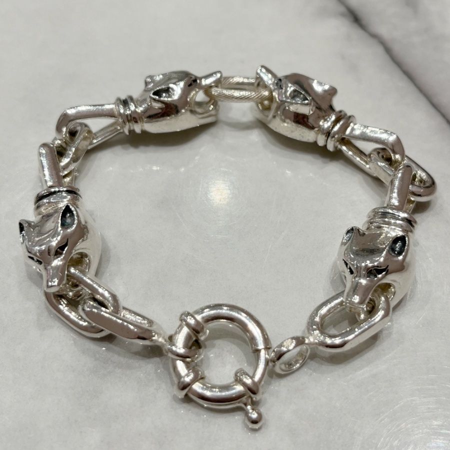 Pre-Owned Silver Jaguar Head Bracelet 71.1g 7.5”