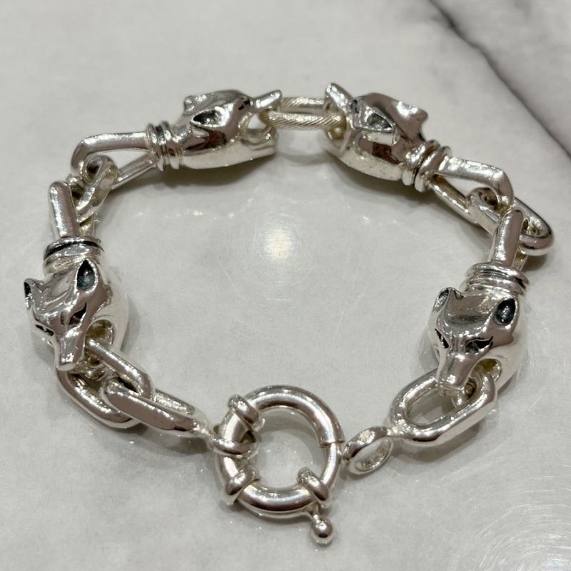 Pre-Owned Silver Jaguar Head Bracelet 71.1g 7.5”