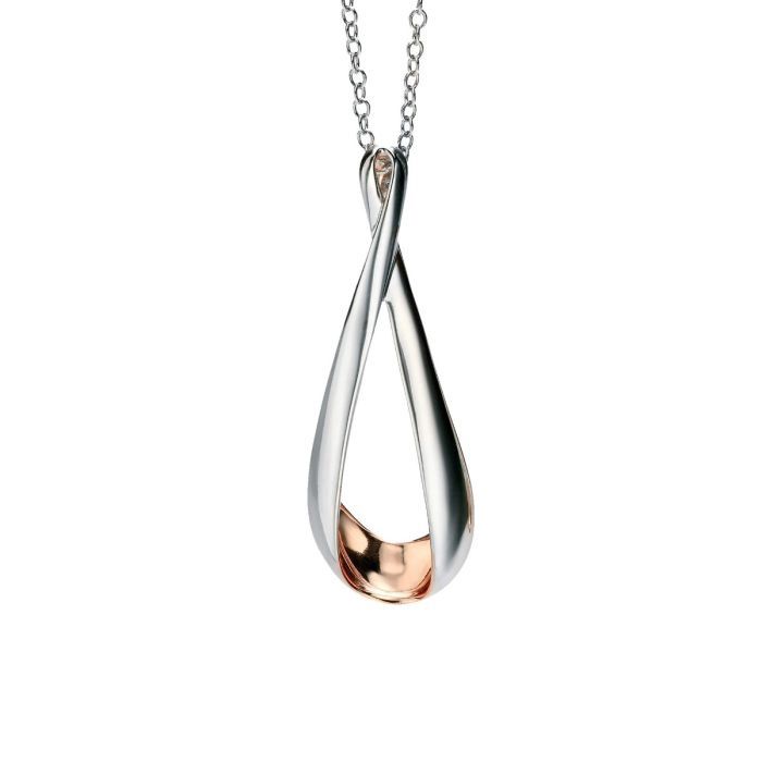 Silver Open Teardrop Pendant with Rose Gold Plating