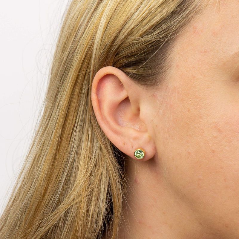 Silver Gold Plated Birthstone Peridot Crystal Stud Earrings