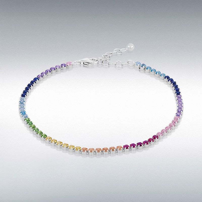 Sterling Silver Multi-Coloured CZ 2.5mm Tennis Adjustable Bracelet