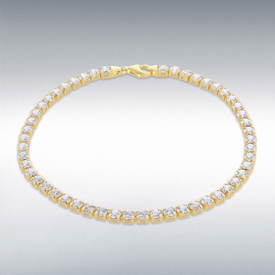 Sterling Silver Gold Plated Cubic Zirconia 3.4mm Tennis Bracelet