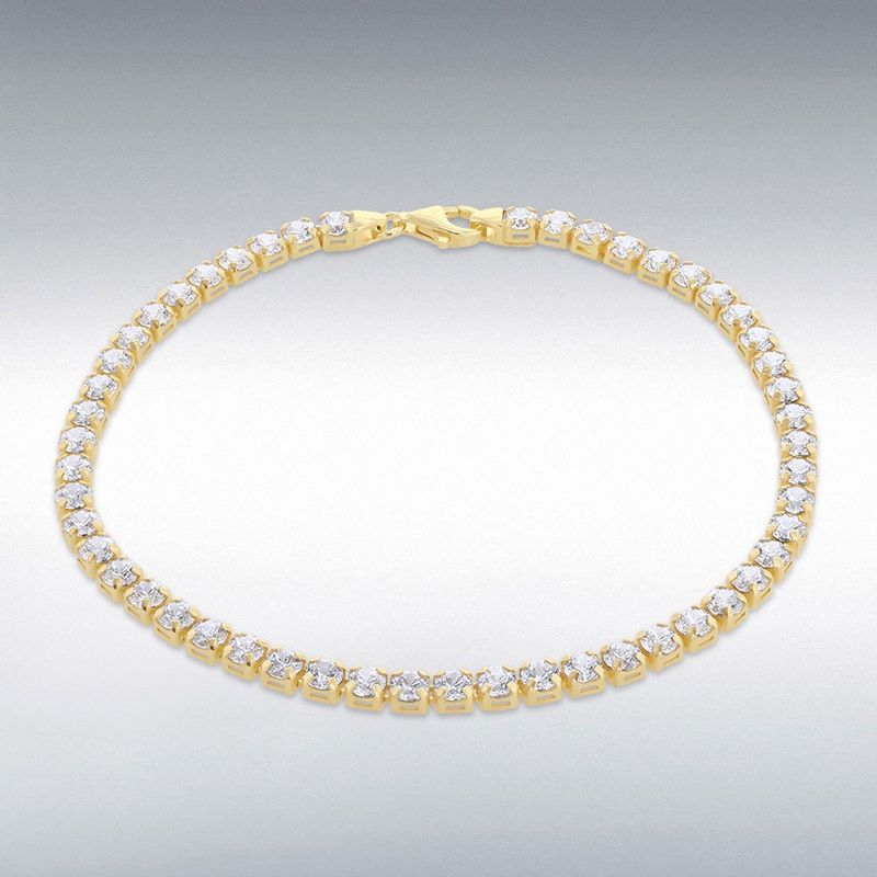 Sterling Silver Gold Plated Cubic Zirconia 3.4mm Tennis Bracelet