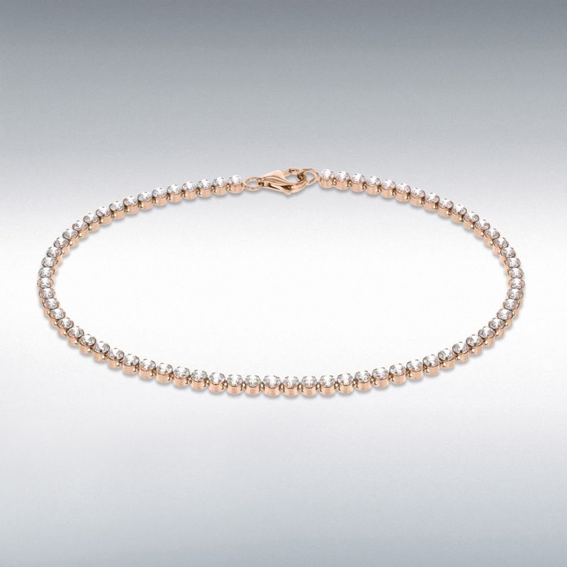 Sterling Silver Rose Gold Plated 2mm Round Cubic Zirconia Tennis Bracelet