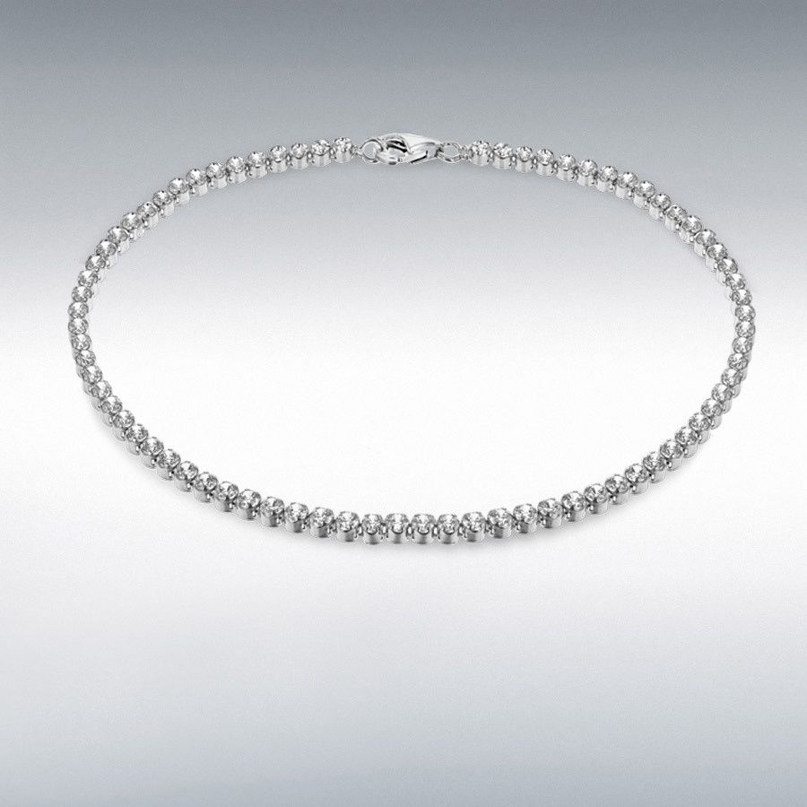 Sterling Silver Rhodium Plated Round Cubic Zirconia 2mm Tennis Bracelet