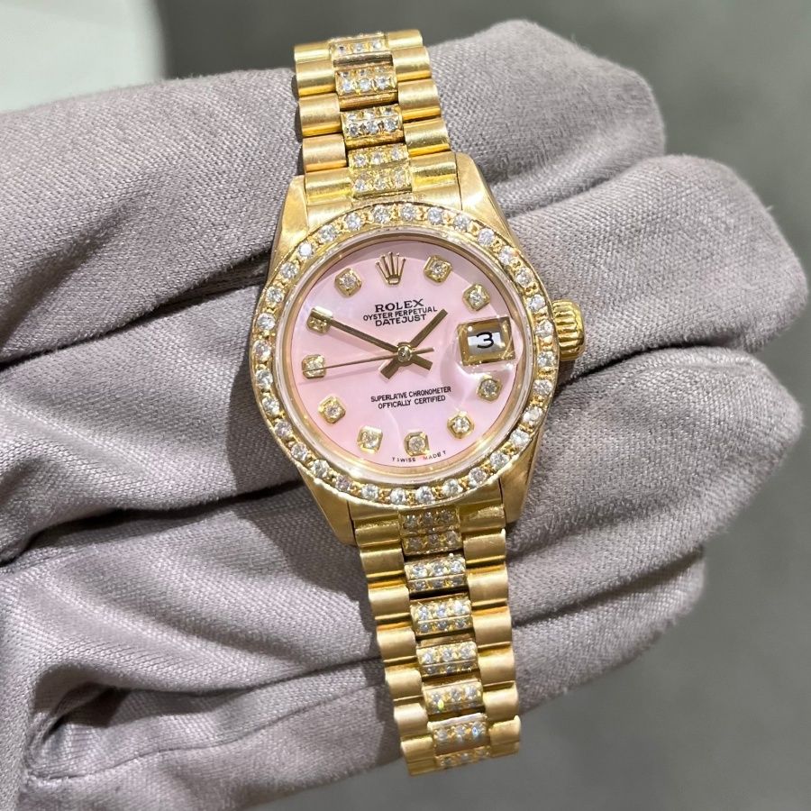 Pre-Owned Rolex Datejust 18ct Gold Custom Diamonds 69178