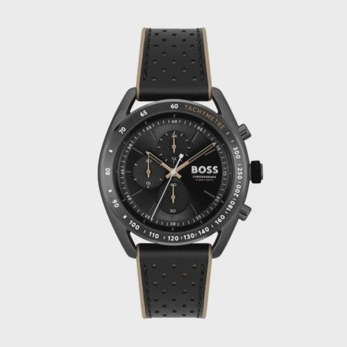 BOSS Center Court Black Leather Strap