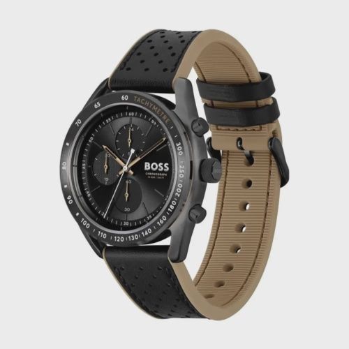 BOSS Center Court Black Leather Strap