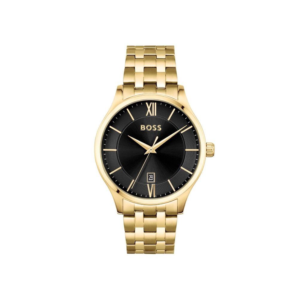 BOSS Elite 41MM Black Dial Yellow Gold Plated Case Bracelet Watch