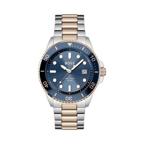 BOSS Ace Carnation Gold IP Bracelet 43mm Watch Blue Dial