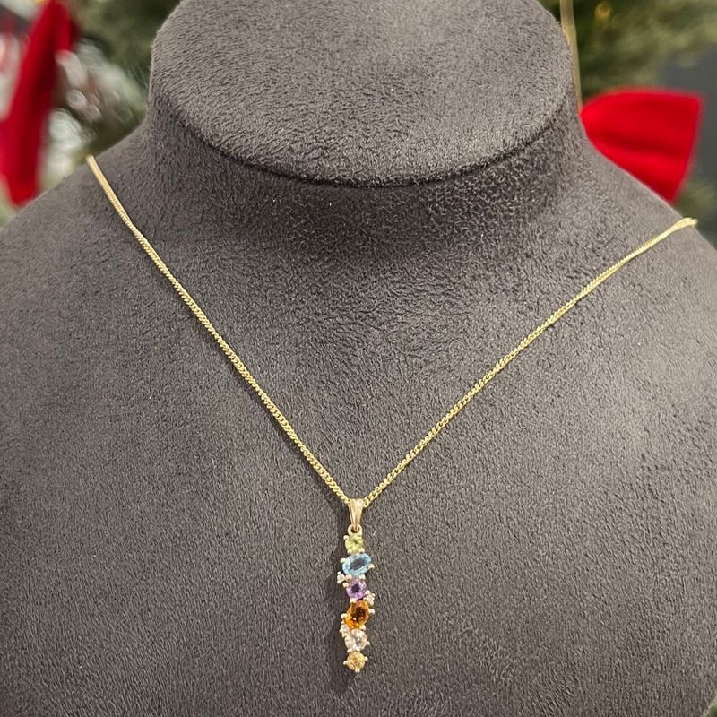 9ct Yellow Gold Multi Gemstone & Diamond Scatter Pendant