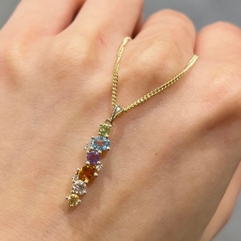 9ct Yellow Gold Multi Gemstone &amp; Diamond Scatter Pendant
