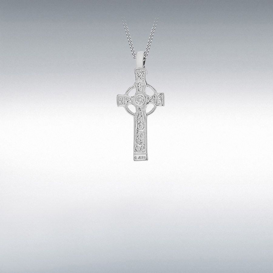 Sterling Silver Rhodium Plated Celtic Cross Pendant