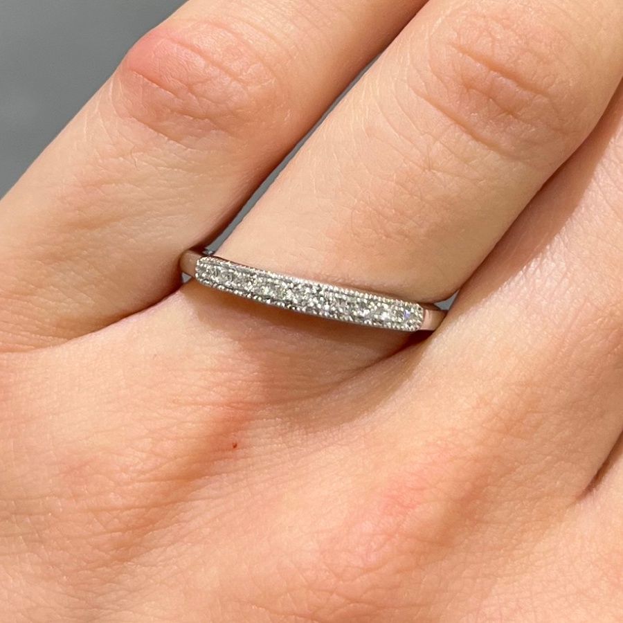 Pre-Owned 9ct White Gold 0.06ct Grain Set Diamond Half Eternity Style Ring