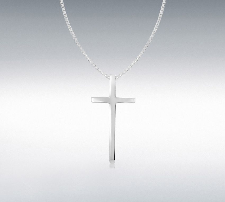 Sterling Silver 20mm x 40mm Polished Cross on Box Chain 46cm/18&quot;