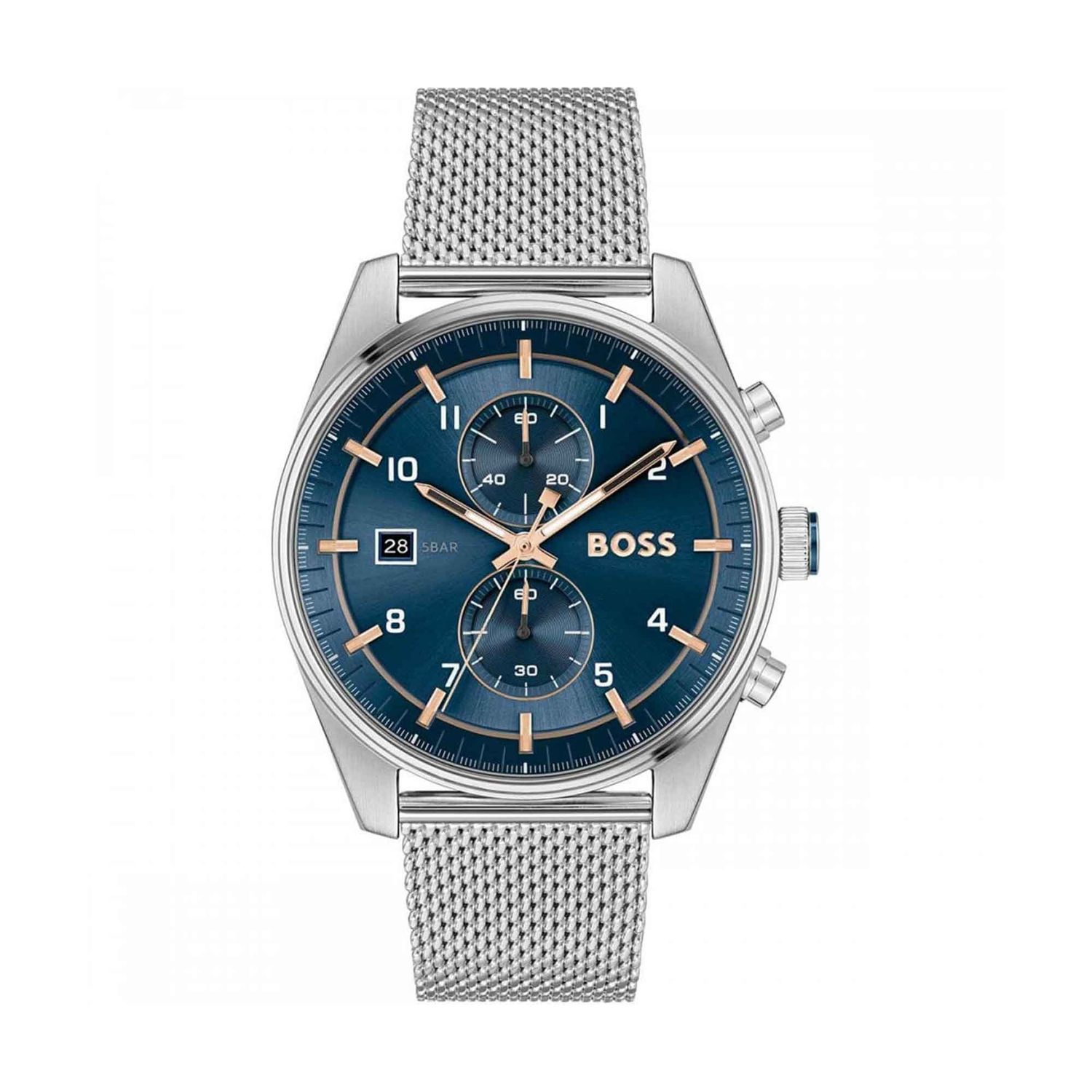 BOSS Mens Skytraveller Mesh Watch Blue Dial