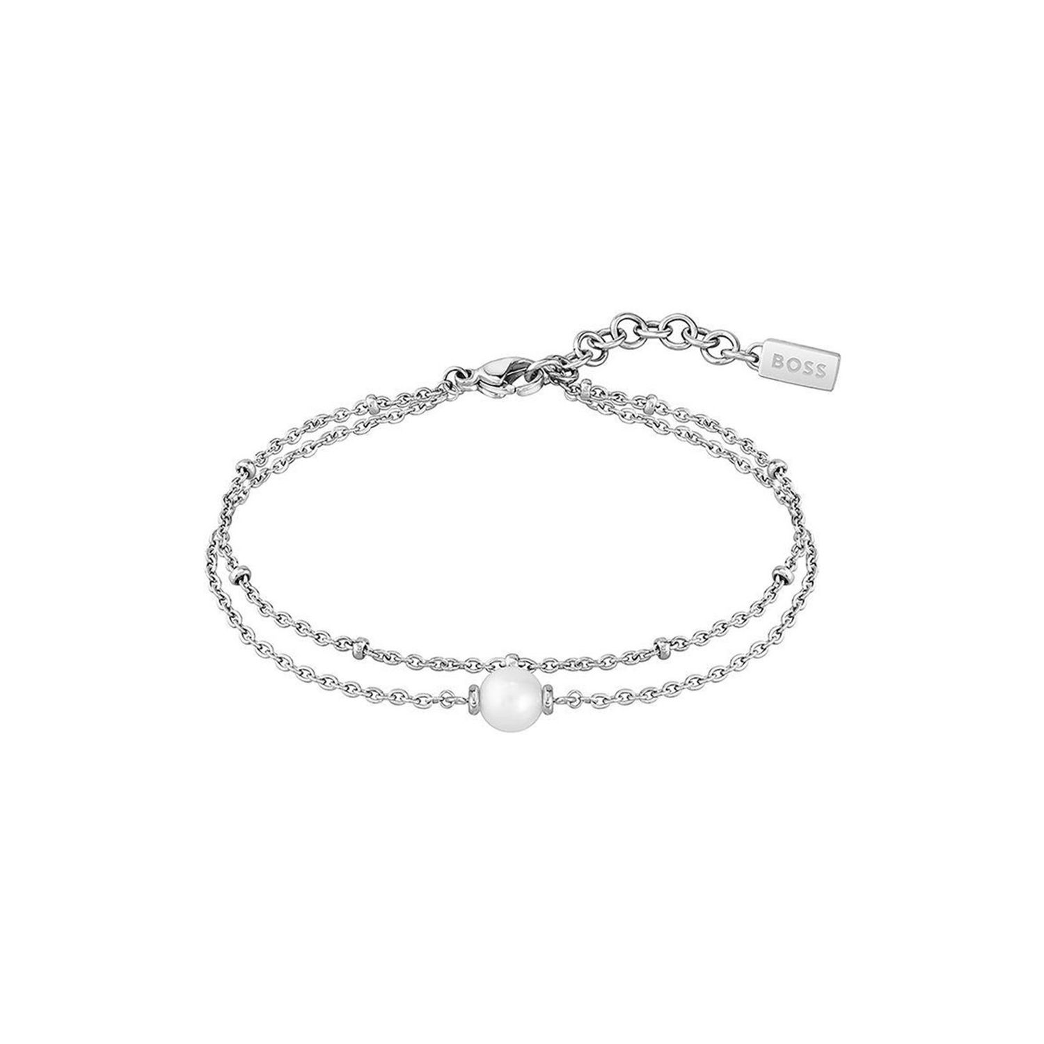 BOSS Cora Ladies Double Chain Steel and Pearl Bracelet