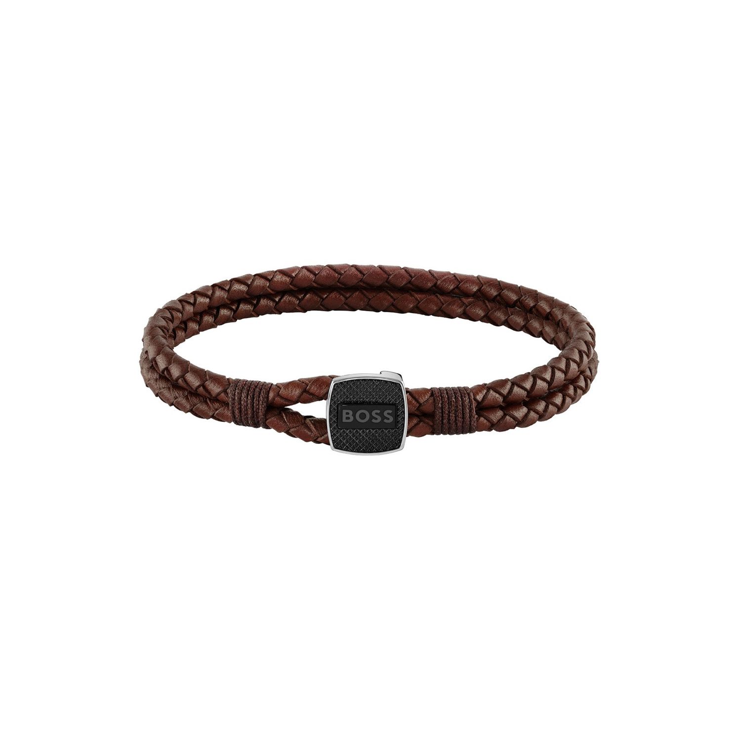 BOSS Seal Brown Leather Mens Bracelet