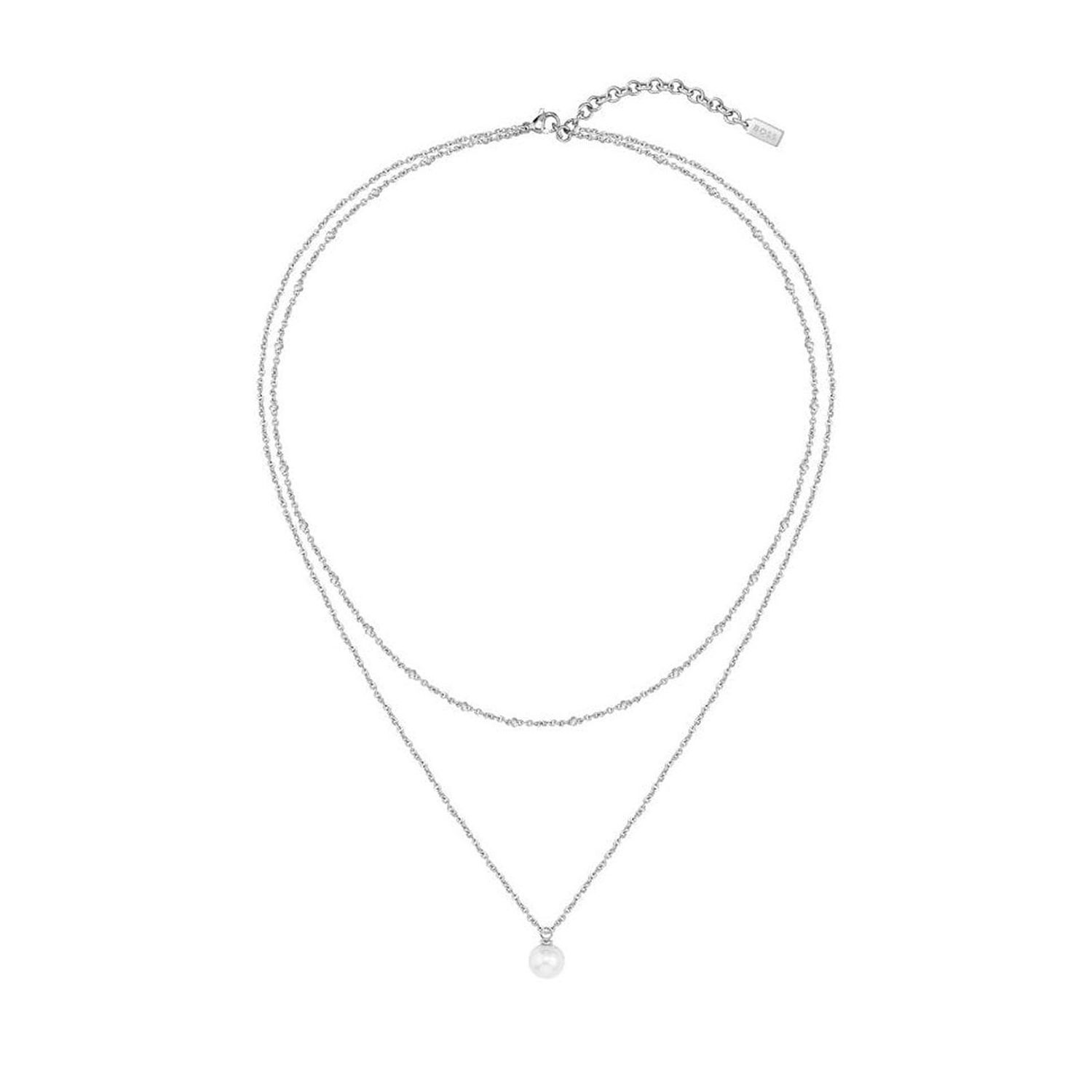 BOSS Stainless Steel Cora Ladies Double Chain Pearl Necklace