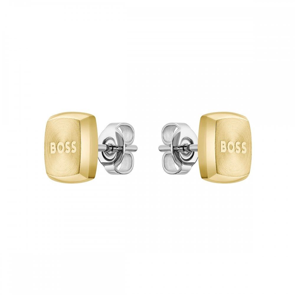 BOSS Gent&#39;s Yann Gold Plated Steel Square Stud Earrings