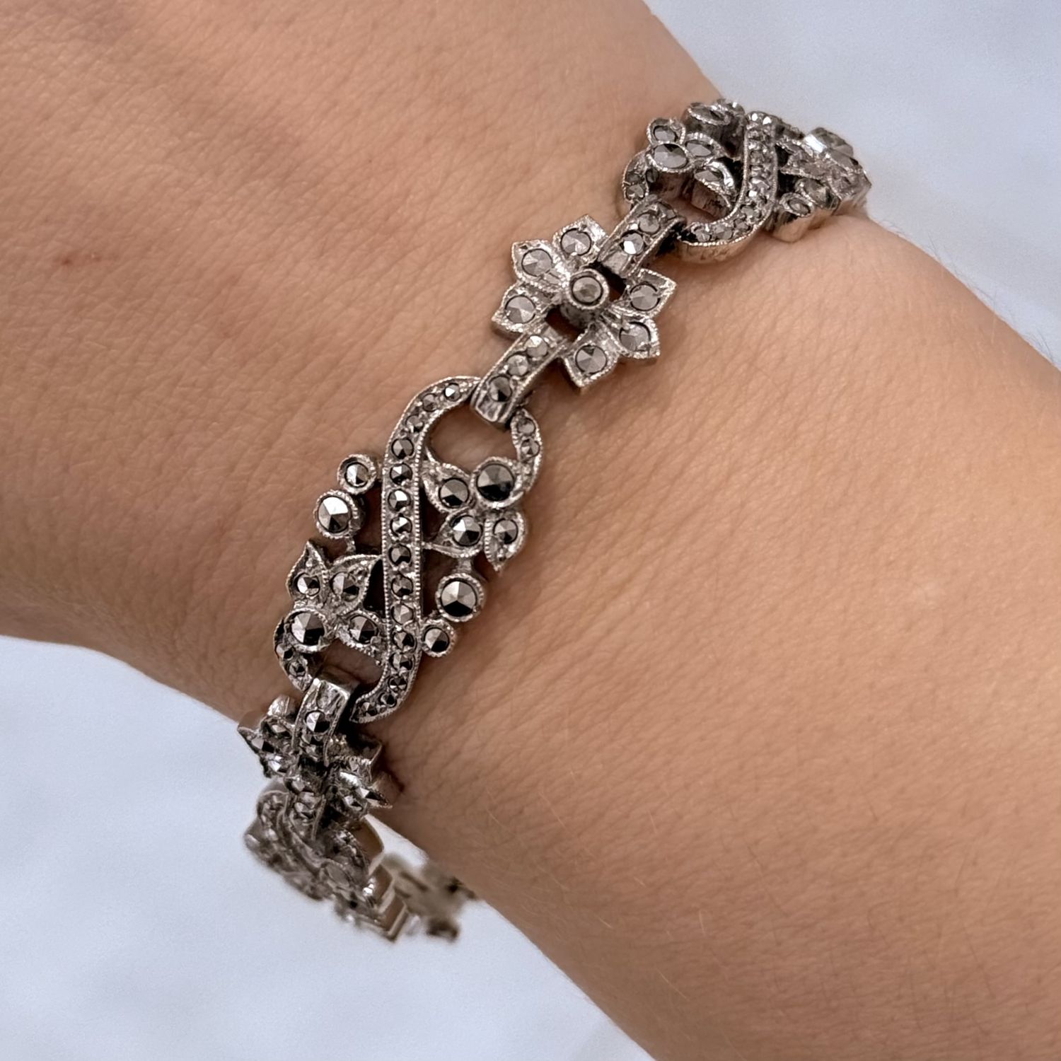 Pre-Owned Sterling Silver Fancy Marcasite Bracelet
