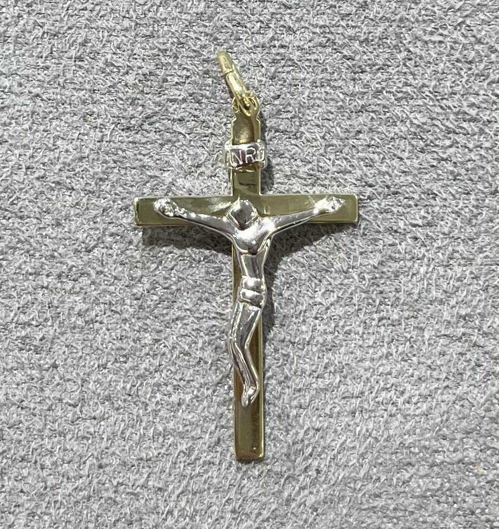 Pre-Owned 14ct Yellow &amp; White Gold Crucifix
