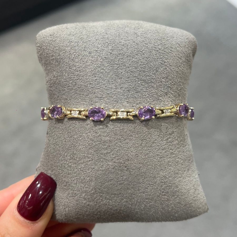 Pre-Owned 9ct Yellow Gold 8.50ct Amethyst &amp; Diamond Set Bracelet