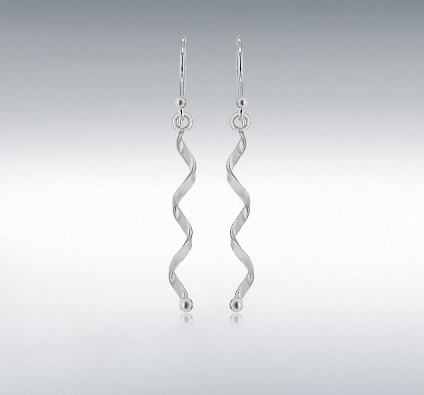Sterling Silver 4mm x 43.5mm Twist Spiral Drop Earrings