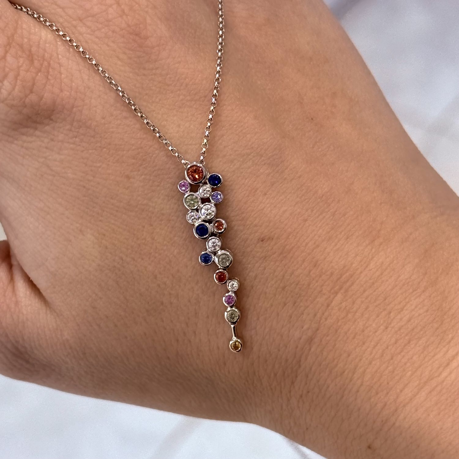Pre-Owned 18ct 0.12ct Diamond &amp; 0.41ct Multi-Colour Sapphire Pendant &amp; Chain