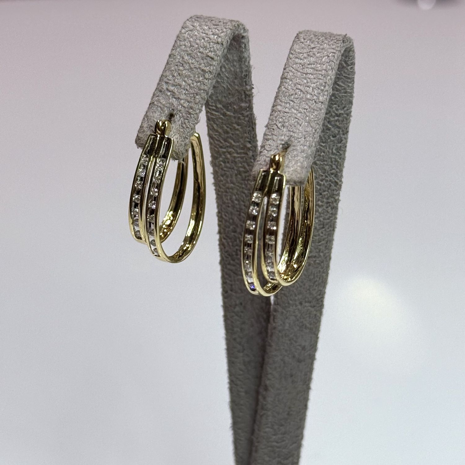 Pre-Owned 9ct Yellow Gold 0.15ct Diamond Set Hoop Earrings