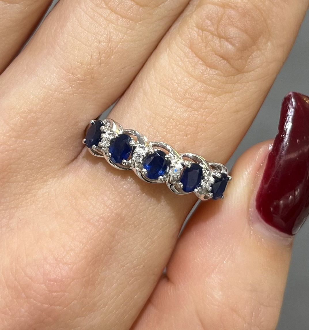 Pre-Owned 9ct White Gold 1.15ct Sapphire &amp; Diamond Eternity Ring