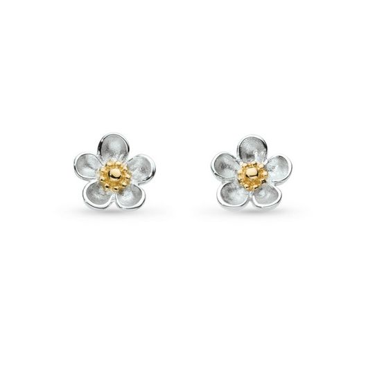 Silver Gold Plated Wood Rose Stud Earrings