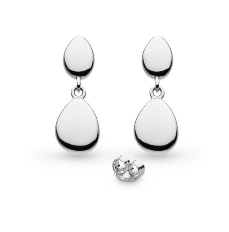 Silver Pebble Twin Droplet Drop Earrings