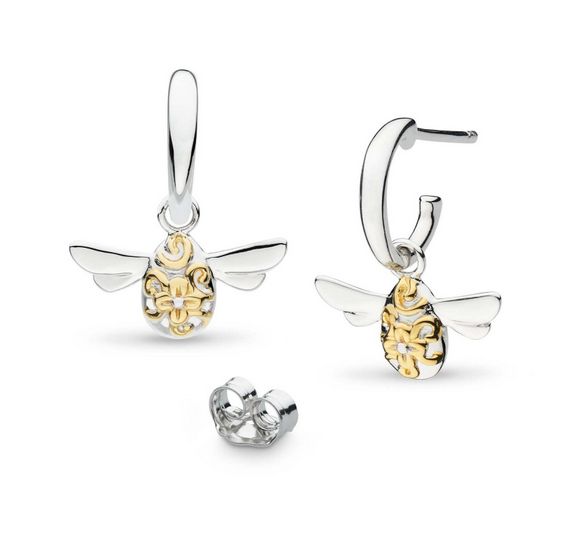 Silver Blossom Flyte Honey Bee Hoop Drop Earrings