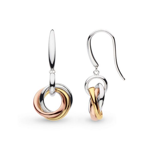 Silver Gold Plated Bevel Trilogy Drop Earrings