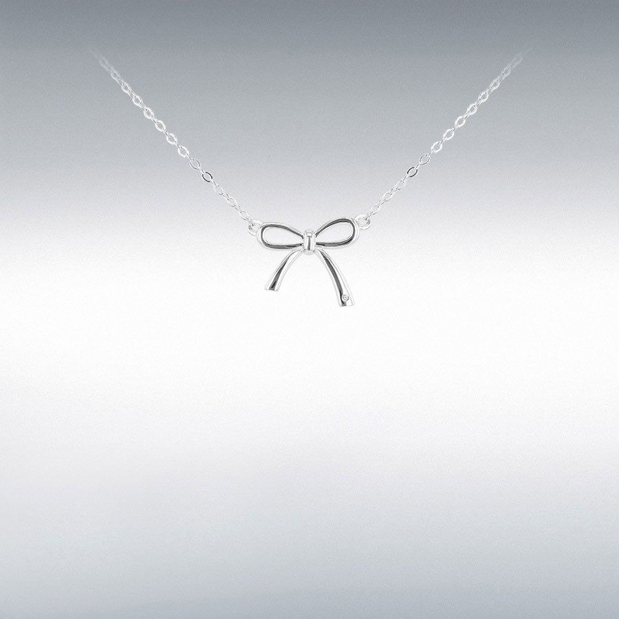 Silver Bow Necklace with Adjustable Diamond Cut Chain